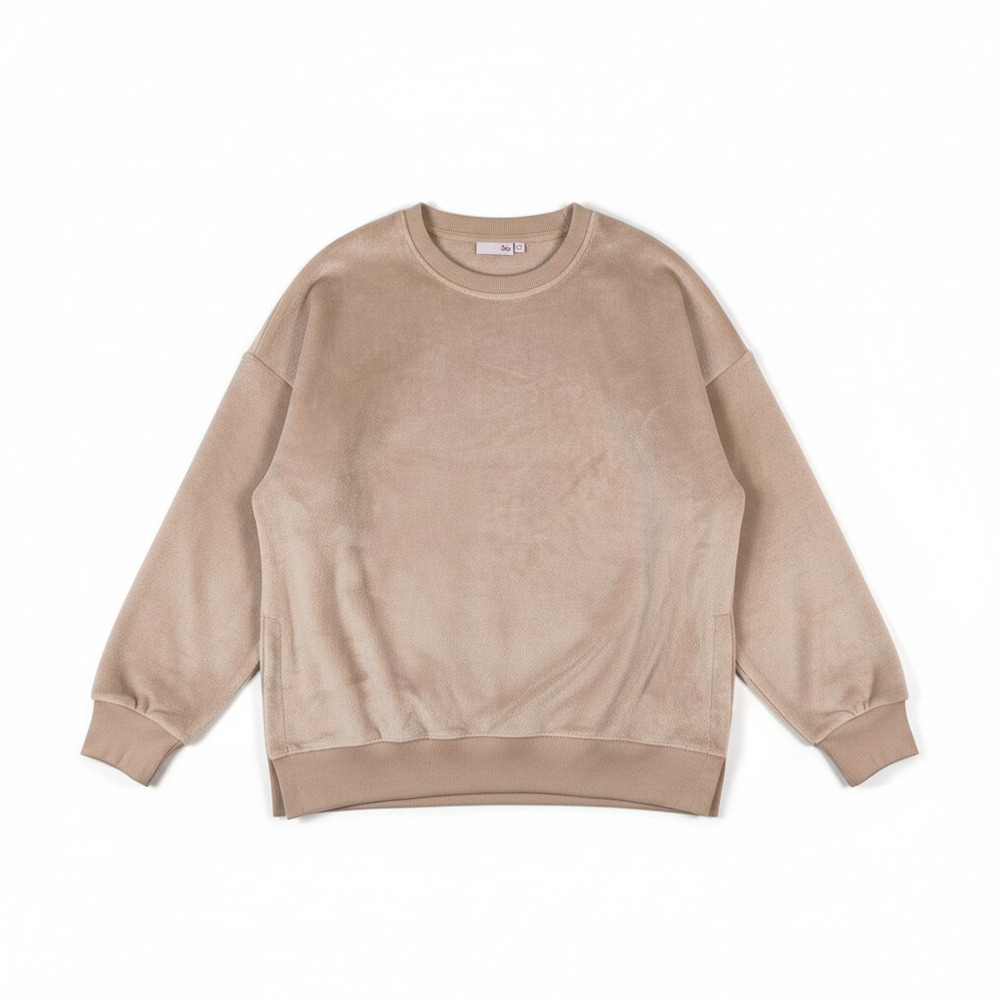 So Kohls Womens Plush Sherpa Crewneck Sweater Tan M Teddy Loungewear Minimalist